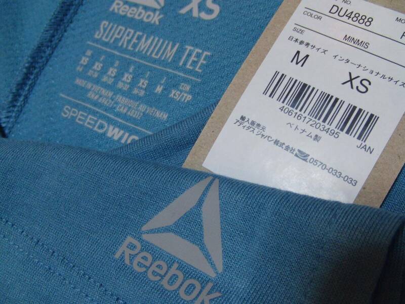 即決新品!タグ付きReebok半袖TシャツSPEEDWICKターコイズ【吸汗速乾】正規品リーボックロゴ入りスポーツウエアM☆スポーツギアエクササイズ