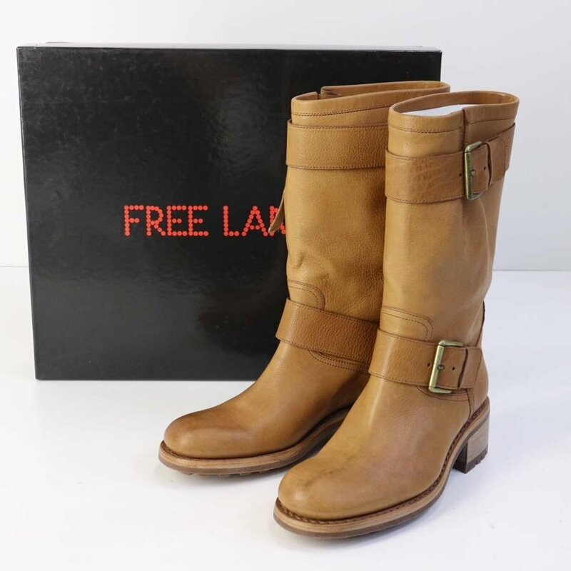 未使用品！FREE LANCE BIKER 4 MID STRAP エンジニアブーツ 38(24cm) 牛革 レザー ライトブラウン ロングブーツ フリーランス★854v01