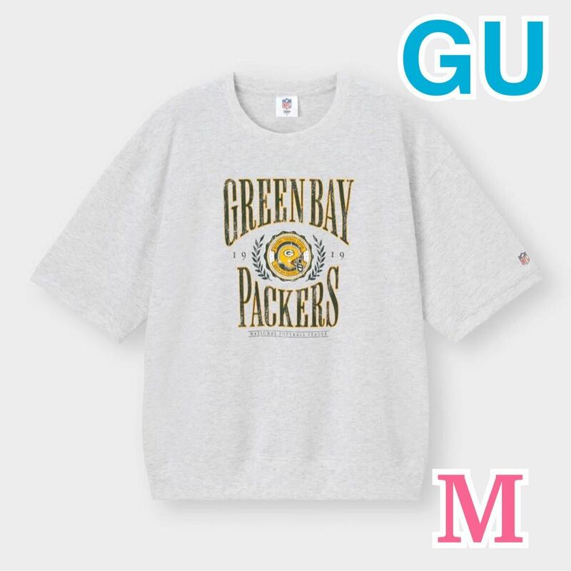 ★ GU ★ ジーユー スウェT［5分袖〕NFL 3 / 半袖 Tシャツ スウェット / ライトグレー M / メンズ レディース