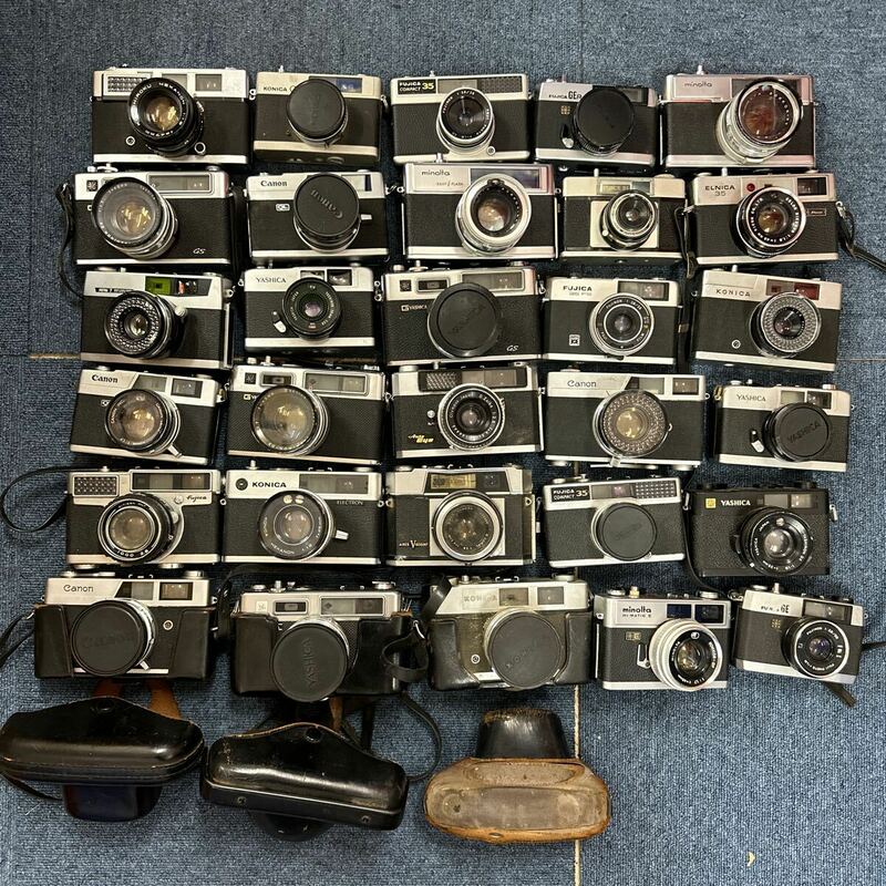 【A2】計30個　レンジファインダーカメラ まとめ売り　Canon OLYMPUS MINOLTA Yashica Konica ジャンク品