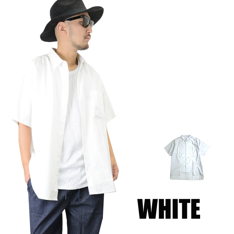 半袖シャツ スーパーオックスシャツ 無地 半袖 ビッグシルエット 14383オーバーサイズ 新品 ホワイト M