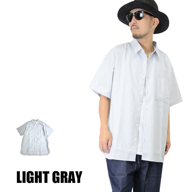 半袖シャツ スーパーオックスシャツ 無地 半袖 ビッグシルエット 14383オーバーサイズ 新品 ライトグレーLL