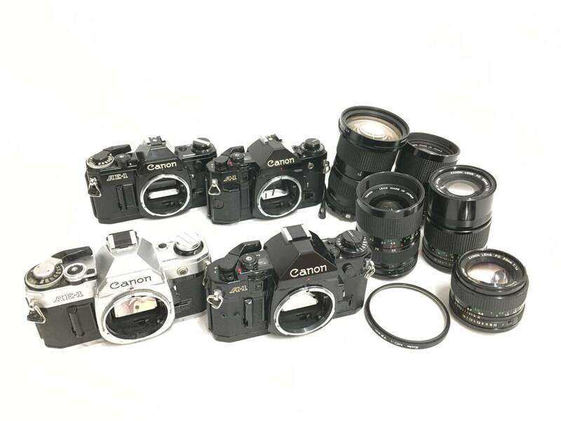 ☆ Canon フィルム一眼レフカメラ まとめ 1 ☆ A-1 ×2 + AE-1 ×2 + ZOOM LENS FD 35-70mm 1:4 ×2 他レンズ3本 キャノン