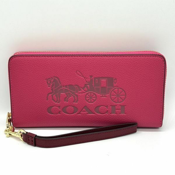 COACH コーチ 長財布 ラウンドファスナー 馬車 ピンク