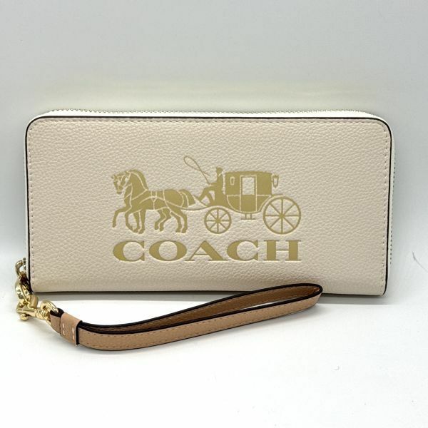 COACH コーチ 長財布 ラウンドファスナー ホワイト イエロー 馬車