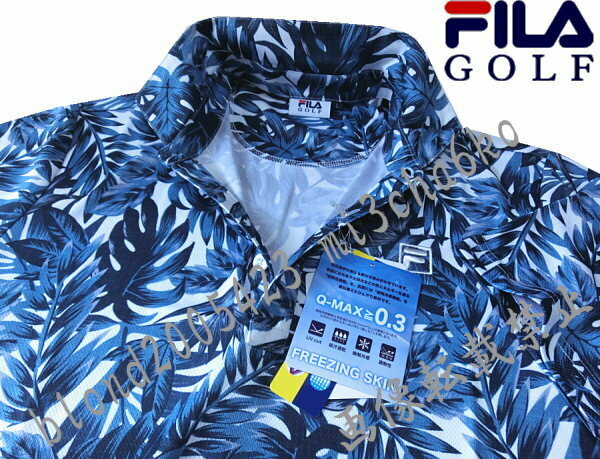 ■新品【FILA GOLF】フィラゴルフ 接触冷感 吸汗速乾 ボタニカル柄 半袖ポロシャツ■NV/L