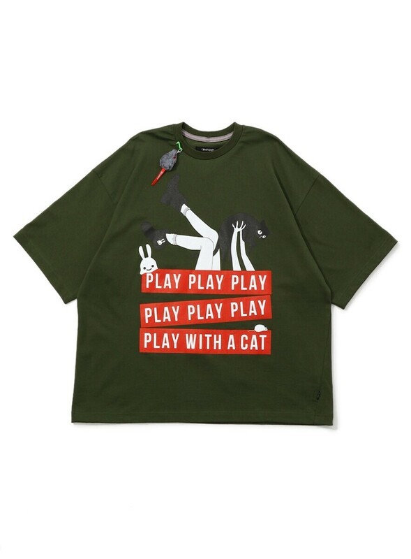 CUNE キューン ビッグT 黒猫と遊ぶ人 Tシャツ サイズ3 日本製 新品未使用 
