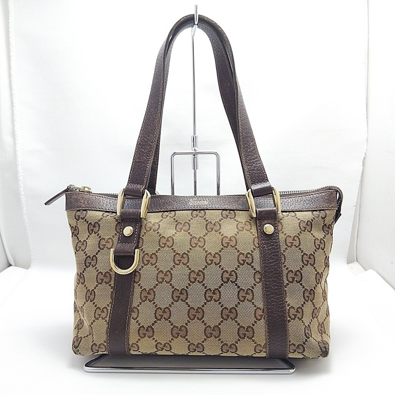 B24-741 GUCCI グッチ 141471 GGキャンパス ミニハンドバッグ ブラウン系　金具ゴールド アビーライン Dリング レディース