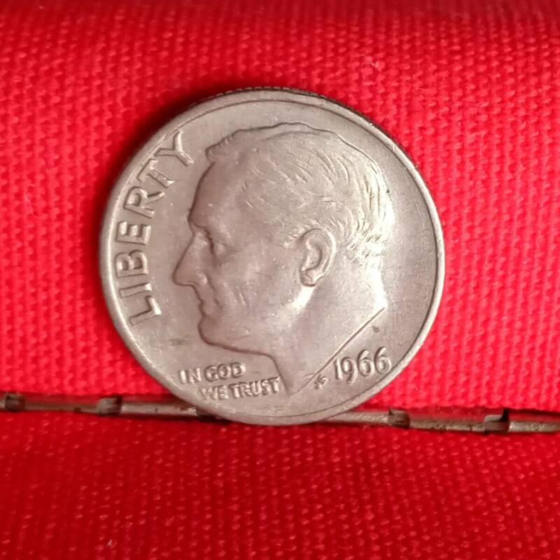 アメリカ　10セント　1966年　ダイム　硬貨　USA　ルーズベルト　貨幣　コイン　外貨　外国コイン　古銭　レトロ　850番