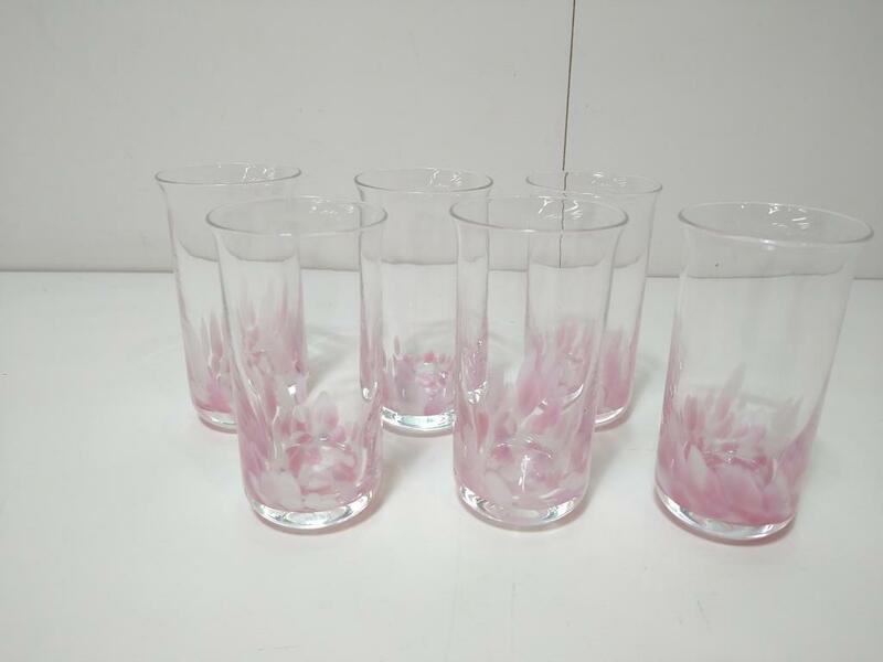 B60　琉球ガラス　グラス　桜　花びら　お洒落　かわいい　インテリア　ピンク　6個セット　工芸品
