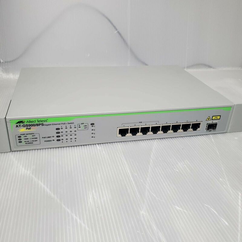 @T0056 AlliedTelesis AT-GS900/8PS Gigabit Ethernet PoE+ Switch RJ45 4ポートPoE対応 ギガビットイーサPoE+スイッチ