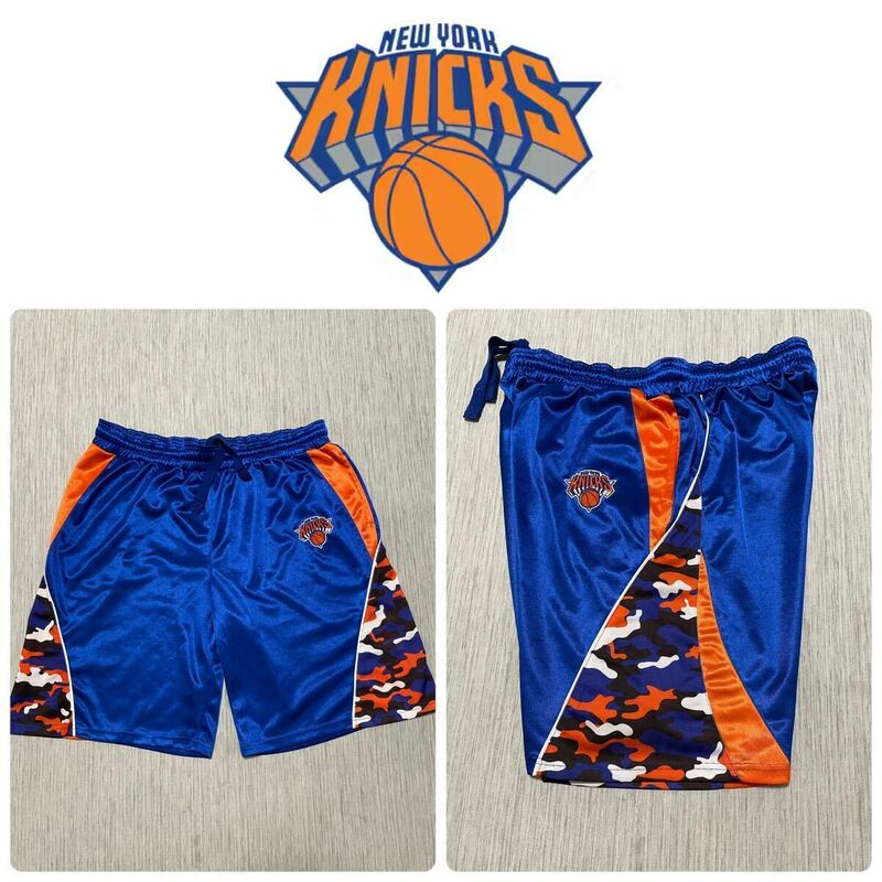 NBA New York KNICKS ニューヨーク ニックス UNK st バスケット ボール ゲーム ハーフ パンツ ロゴ カモ ショーツ M