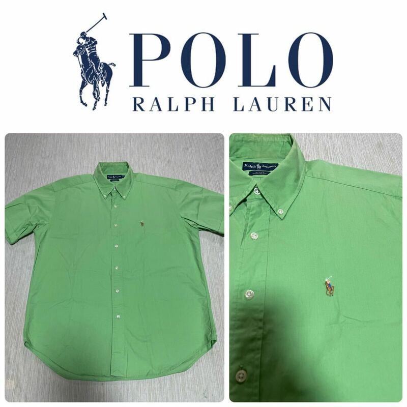 Polo Ralph Lauren ボタンダウン 半袖 オックスフォード シャツ ロゴ 刺繍 ライムグリーン ポニー L RRL SPORT 