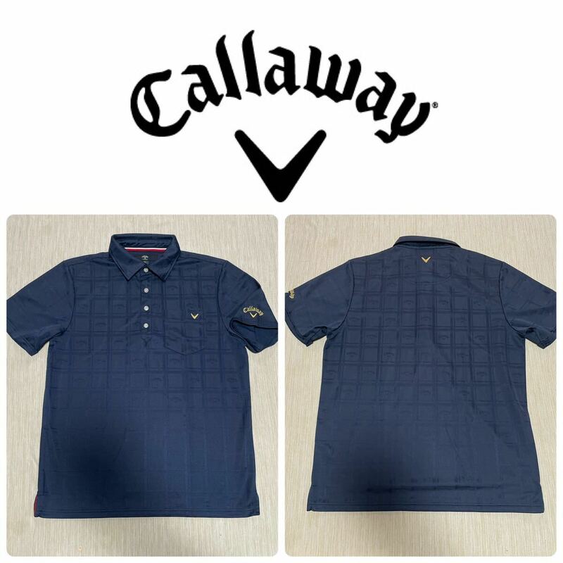 極美 callaway GOLF 総柄 速乾 吸汗 総柄 半袖 シャツ ストレッチ LL ゴルフウエア ポロシャツ キャロウェイ ロゴ 刺繍 金