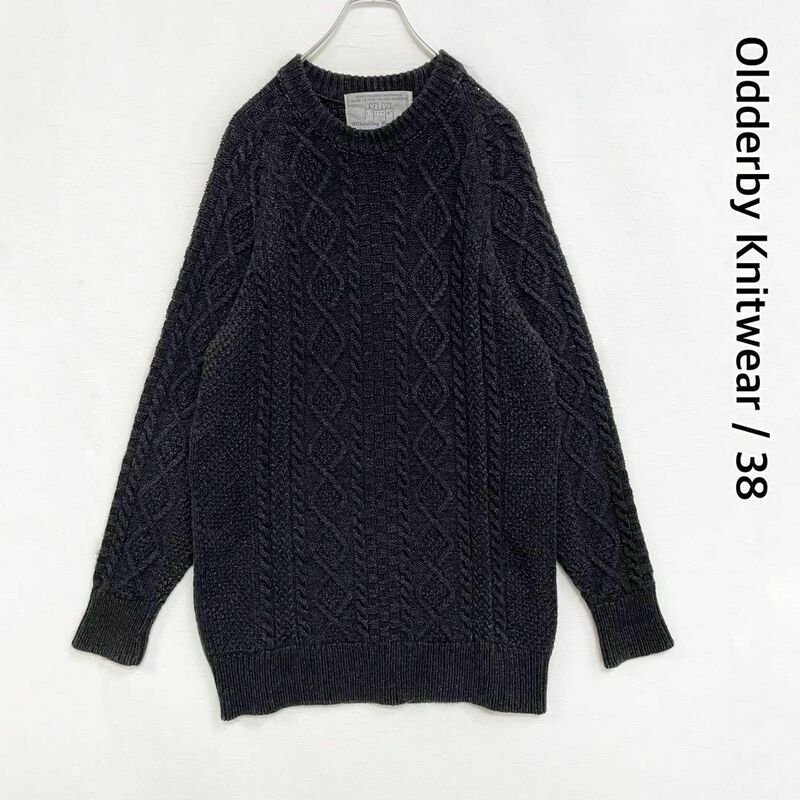 OLDDERBY KNITWEAR 　英国製　肉厚　アランニット　コットンニット　スミ黒　38サイズ　オールダービー ニットウェア