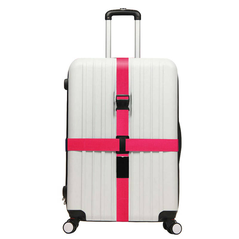 スーツケースベルト 荷締バンド ワンタッチ式 トランクベルト 長さ調整可 荷物固定 旅行 出張 荷物梱包バンド 調節可能 バラ色 ;J3265;