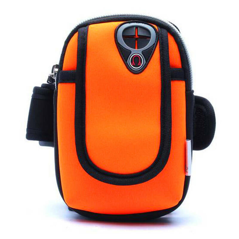 ランニングアームバンド 調整可能 イヤホンホール付き ランニング サイクリング 防水 スマートフォン アームポーチ オレンジ色 ;J3711;