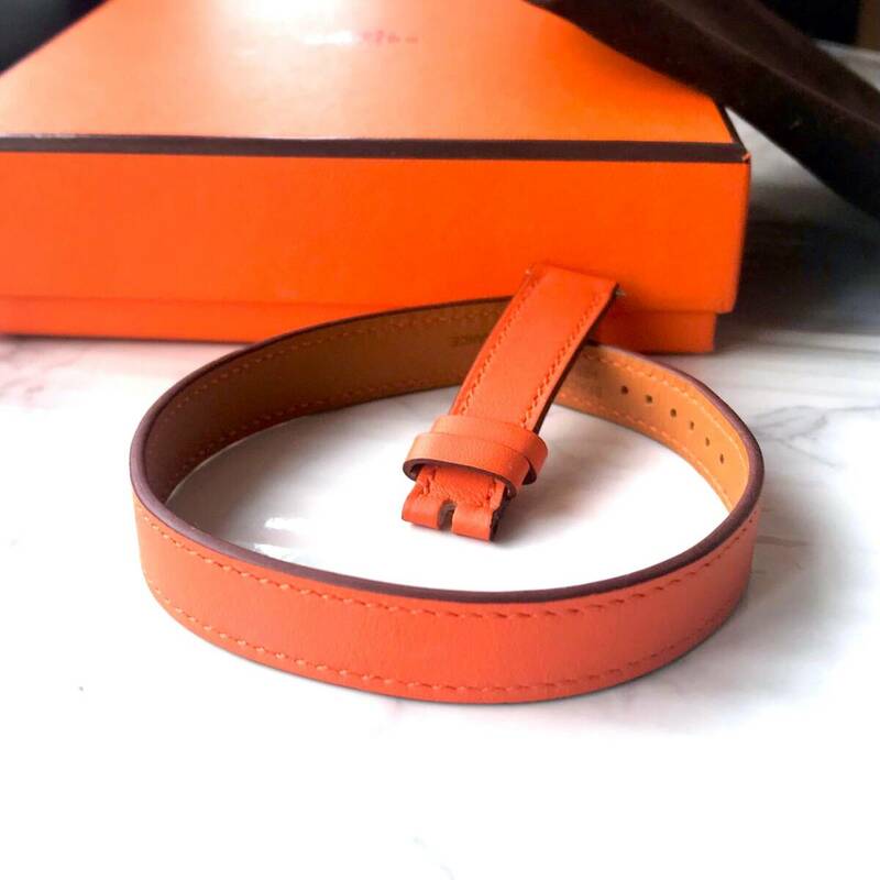 【美品】エルメス ケープコッドのベルト CC1.210 ドゥブルトゥール 二重巻き オレンジ レディース 腕時計 