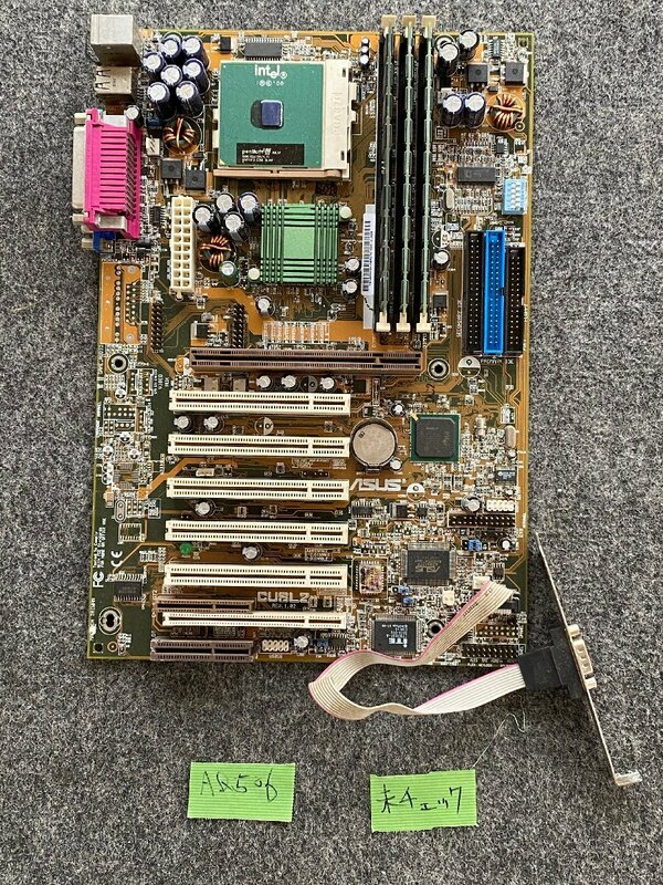 【送80サイズ】ASUS　CUSL2 REV.1.02　Socket370対応ATXマザーボード CPU:P3-1GHz(SL4MF)＋増設メモリx3枚付 ※未チェック ヤニ