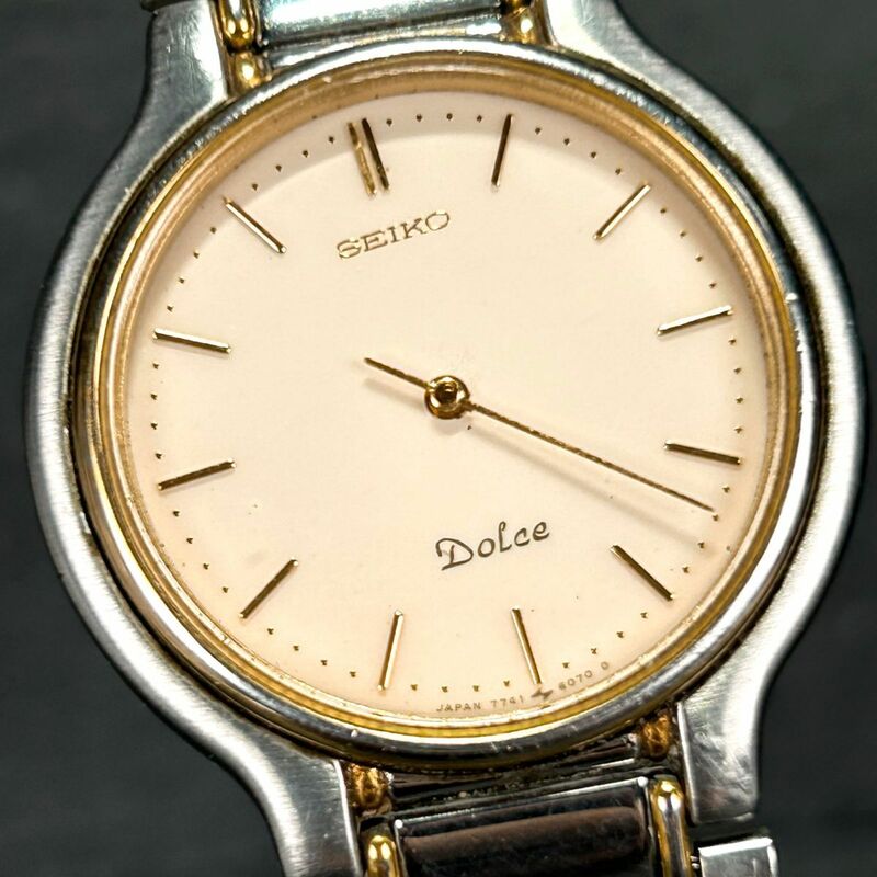 1970年代製 SEIKO セイコー DOLCE ドルチェ 7741-6050 腕時計 クオーツ アナログ コンビカラー ステンレス ヴィンテージ 亀戸製 アイボリー