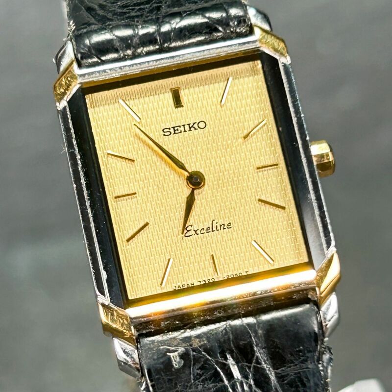 1970年代製 SEIKO セイコーExceline エクセリーヌ 7320-6570 腕時計 クオーツ アナログ ヴィンテージ 諏訪精工舎 レザー 新品電池交換済み