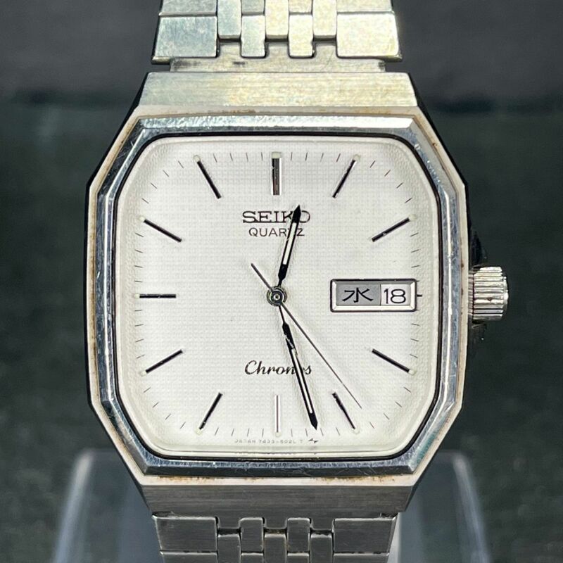 SEIKO セイコー Chronos クロノス 7433-5010 WJP020 腕時計 アナログ クオーツ オクタゴン デイデイト ホワイト文字盤 新品電池交換済み
