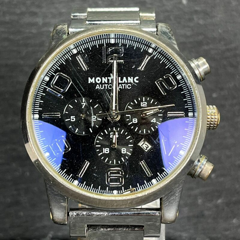 MONTBLANC モンブラン タイムウォーカー 7069 腕時計 アナログ 自動巻き ラウンド クロノグラフ デイト 黒文字盤 シルバー メタルベルト
