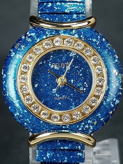 美品 BELAMI ベラミー BA-448 アナログ クォーツ ヴィンテージ 腕時計 スモールサイズ オールブルー 蛇腹ベルト ステンレススチール