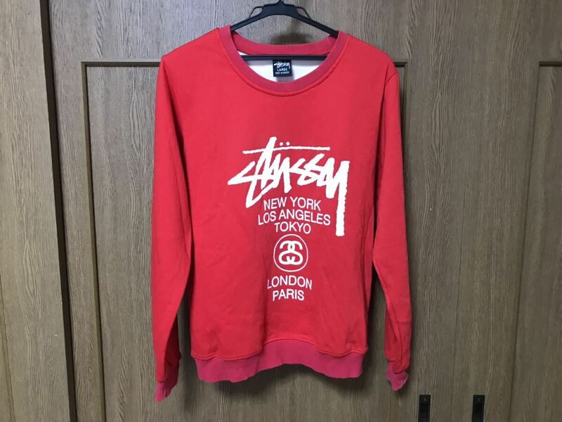 ステューシー STUSSY WORLD TOUR CREW ワールドツアー プリント クルーネック スウェット トレーナー L メンズ