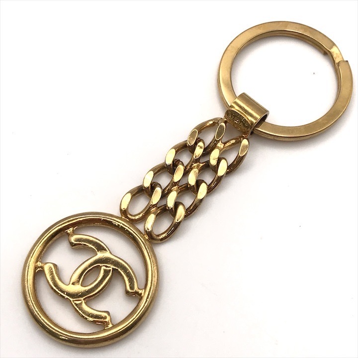 美品 CHANEL シャネル サークル ココマーク チェーン 97A キーホルダー キーリング ゴールド a3645
