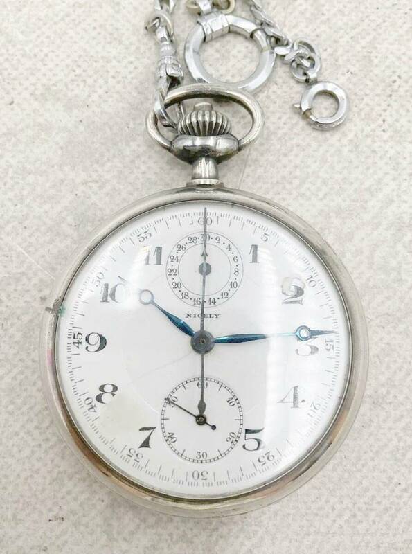 ◇懐中時計◆NICELY 懐中時計 シルバー925 0.925 銀無垢 手巻き クロノグラフ レトロ ヴィンテージ アンティーク 稼働品
