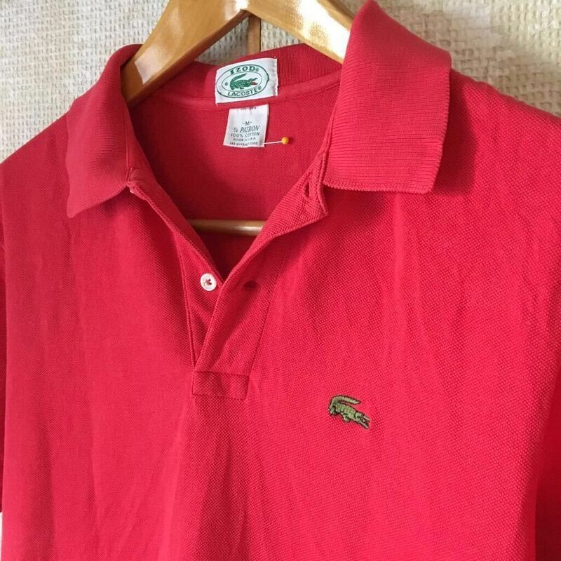 80s USA製 IZOD LACOSTE アイゾッド ラコステ 半袖 ポロシャツ ワンポイント ワニ刺繍 鹿の子 赤 レッド メンズ 半袖ポロシャツ ビンテージ