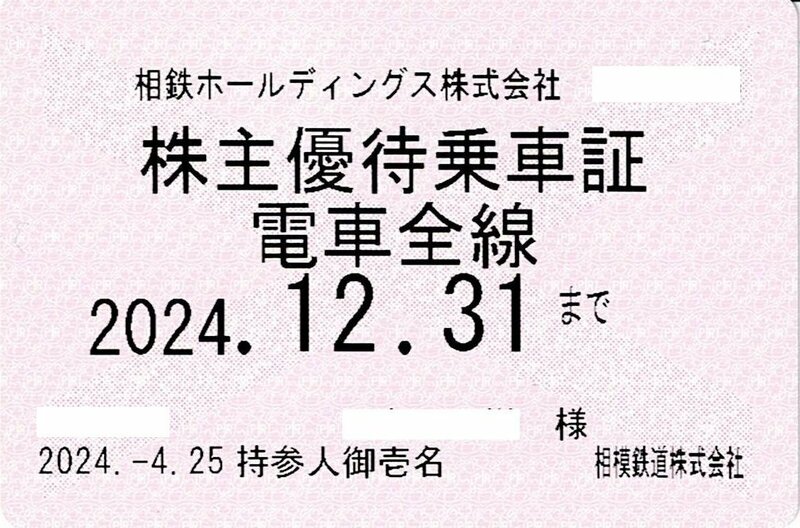 相鉄 株主優待乗車証 【定期タイプ 電車全線】女性名