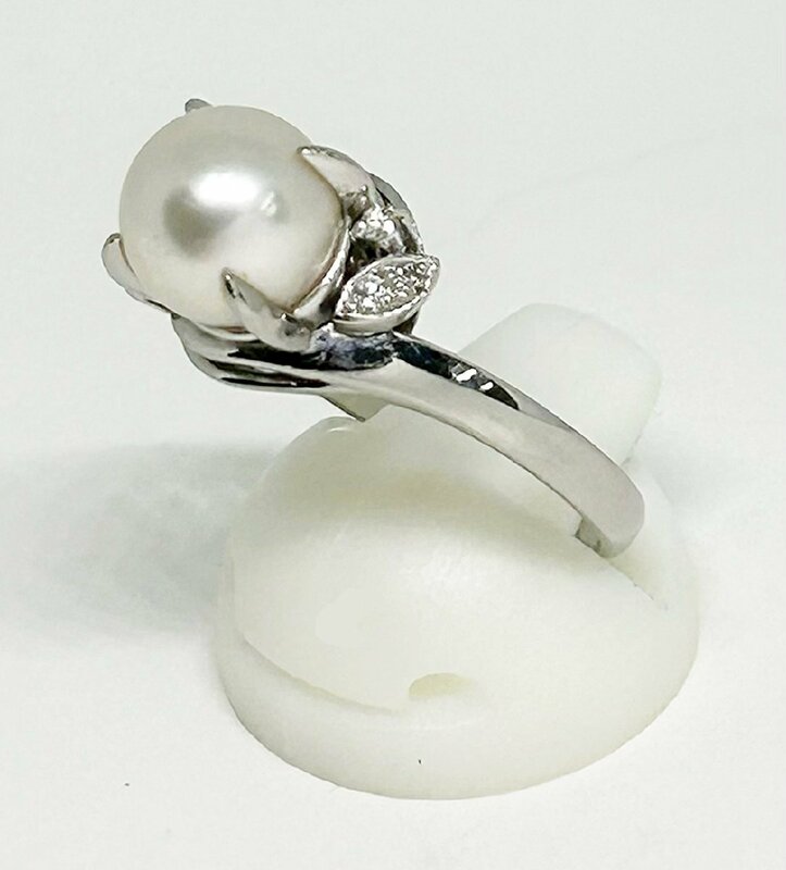 【15-17】Pt900 真珠 約8.3mm ダイヤモンド0.07ct 指輪 サイズ18号【菊地質店】