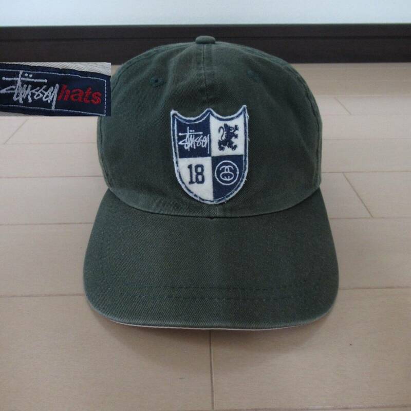 ★即決送込★レア 90s OLD STUSSY CAP キャップ 帽子 オールド hat oldstussy ステューシー 緑 6パネル us古着 vintage skate surf グレー