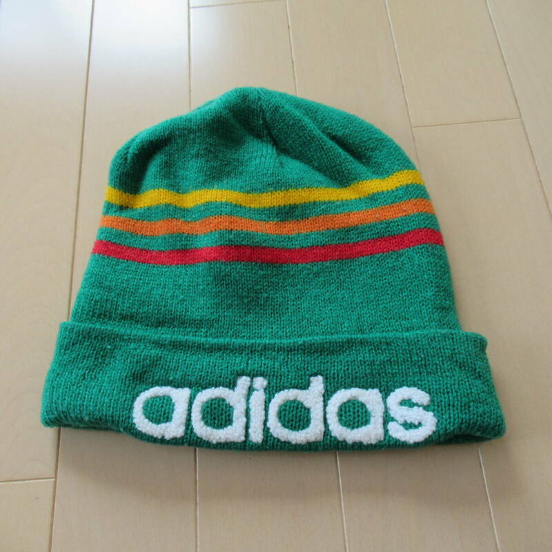 ★即決送込★アディダス adidas ラスタカラー ニット帽 cap US古着 Y2K 00年代 ニットキャップ ビーニー 三本ライン vintage ビンテージ 緑