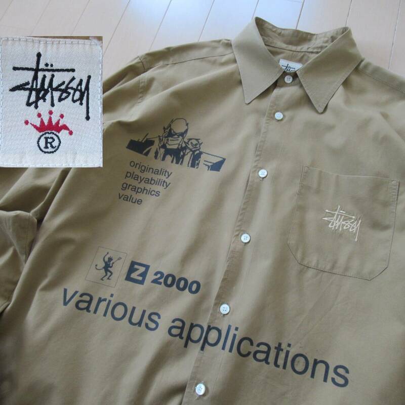 ★即決送込★ STUSSY x futura 90s USA製 白タグ old オールド シャツ 長袖 ステューシー フューチュラ ドレスシャツ ギャルソンシャツ xl 