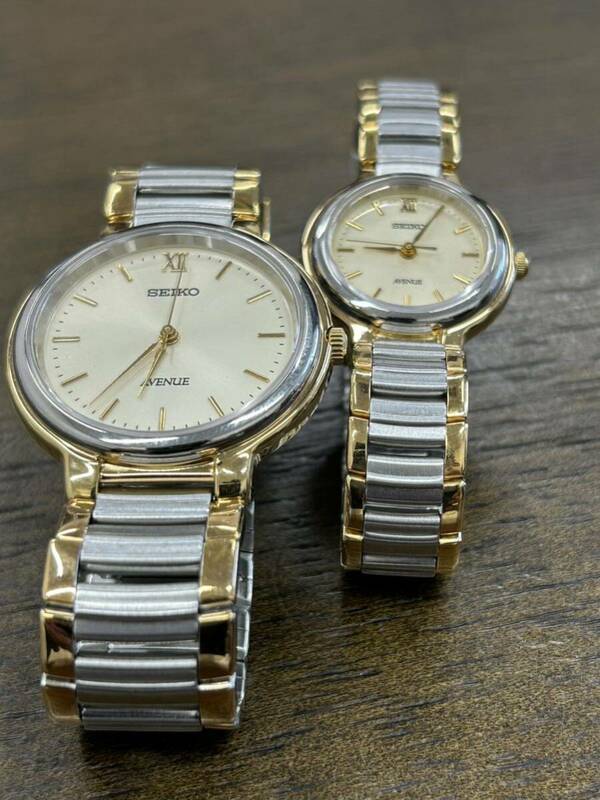 June-48/美品【中古】ビンテージSEIKO AVENUE ヴィンテージメンズ腕時計 不動 セイコーアベニュー ゴールドシルバー ユニセックス ペア時計