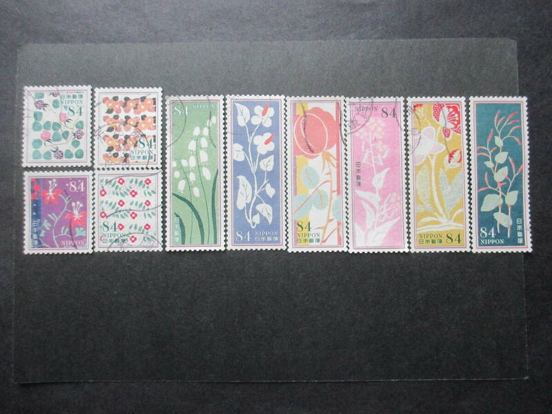 ★2022年　グリーティング・ライフ花「竹下夢二の花図案」８４円１０種１０枚使用済