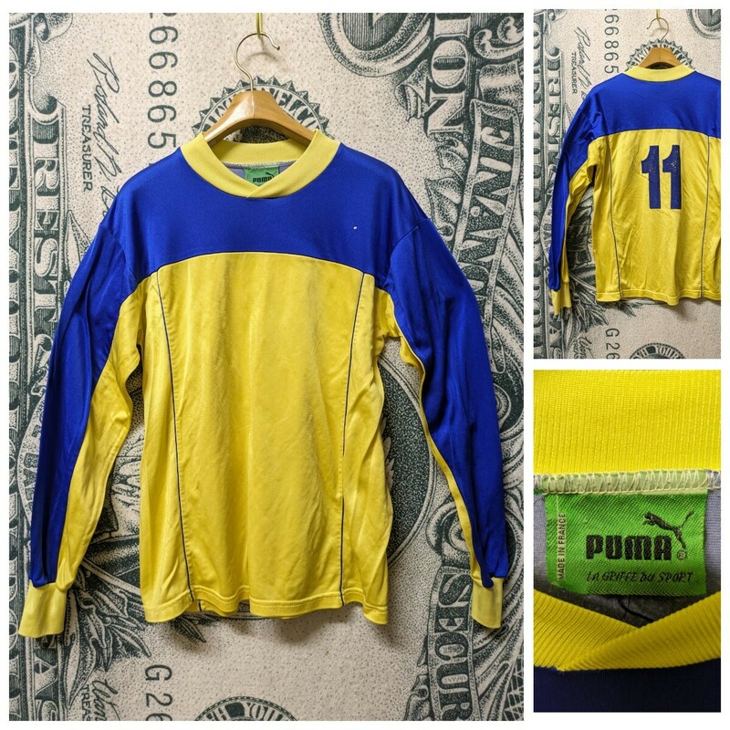 80s ビンテージ PUMA フランス製 ユーロ物 サッカーゲームシャツ 1980年代■サイズ表記不明 プラクティスシャツ ナンバー11 古着 adidas