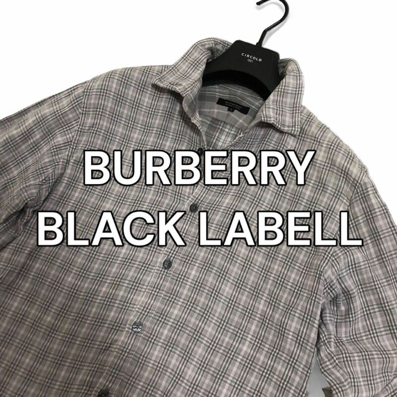 美品 BURBERRY BLACKLABEL バーバリー ブラックレーベル 襟ワイヤー入り シャツ 長袖 コットン ダブルガーゼ地 ベージュピンク系 サイズ3 L