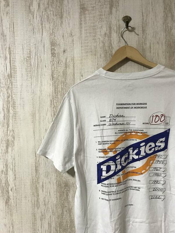 568☆【バックロゴ Tシャツ】Dickies ディッキーズ 白 XL