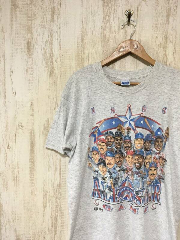 at204☆【90s USA製 アメリカ 野茂 マイクピアザ サミーソーサ】SALEM MLB メジャーリーグ 1995 ALL STAR GAME Tシャツ 野球 L グレー