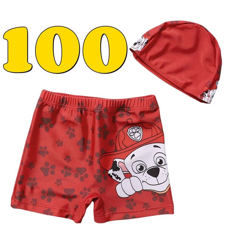 ★新品 ★パウパトロール 水着 キッズ 男の子 スパッツタイプ 帽子付 赤100