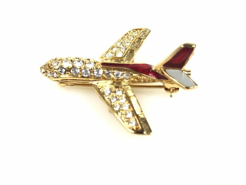 美品　スワロフスキー　SWAROVSKI　飛行機　ブローチ　パシフィックビルディング　50周年記念　ゴールドカラー　YAS-5942