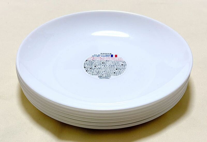 フランス製　ARTICLE YAMAZAKI山崎　耐熱強化ガラス　白い丸皿6枚②