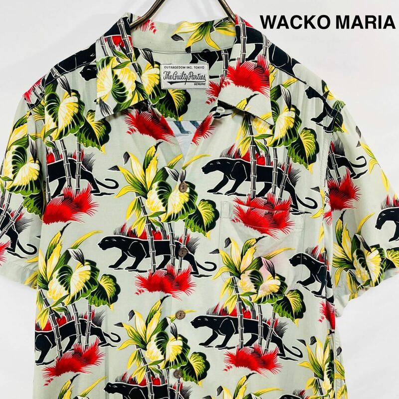 【名作デザイン】 ワコマリア アロハシャツ 開襟シャツ 総柄シャツ M バンブーパンサー 美品 WACKO MARIA 東洋エンタープライズ レーヨン 