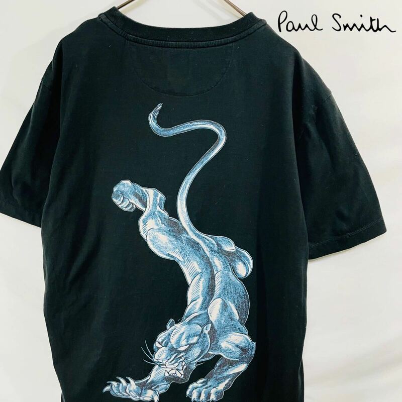 【圧巻のバックプリント】 Paul Smith ポールスミス Tシャツ パンサー L 美品 近年タグ デカロゴ 黒 ブラック ビッグプリント 