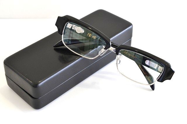 隆織　メガネフレーム　職人手作り　TO-035　サーモント　ブラック　家紋　新品未使用