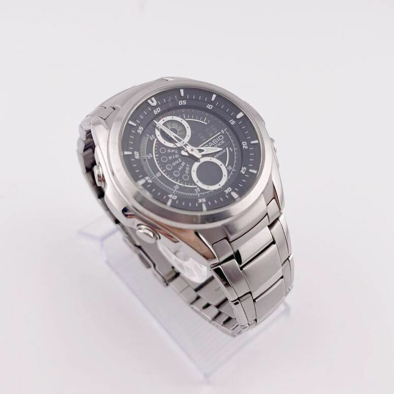 カシオ EDIFICE EFA-116 ステンレススチール シルバー クオーツ アナデジ表示 メンズ 黒文字盤 腕時計 (k6027-y272)